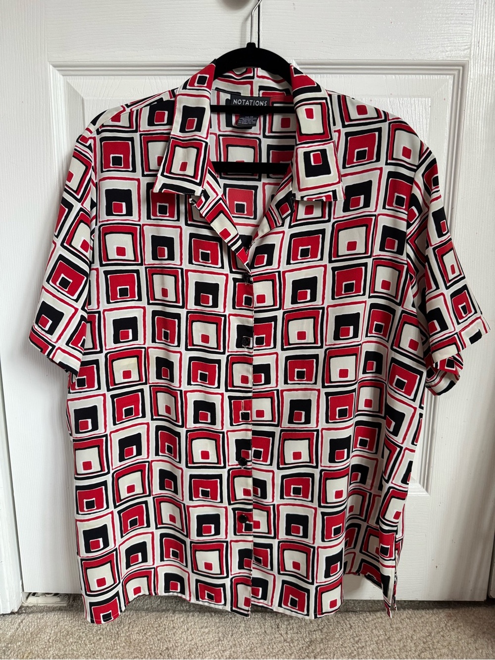 Notations Men’s Short-Sleeve Geometric Button-Up Shirt - Red/Black/White